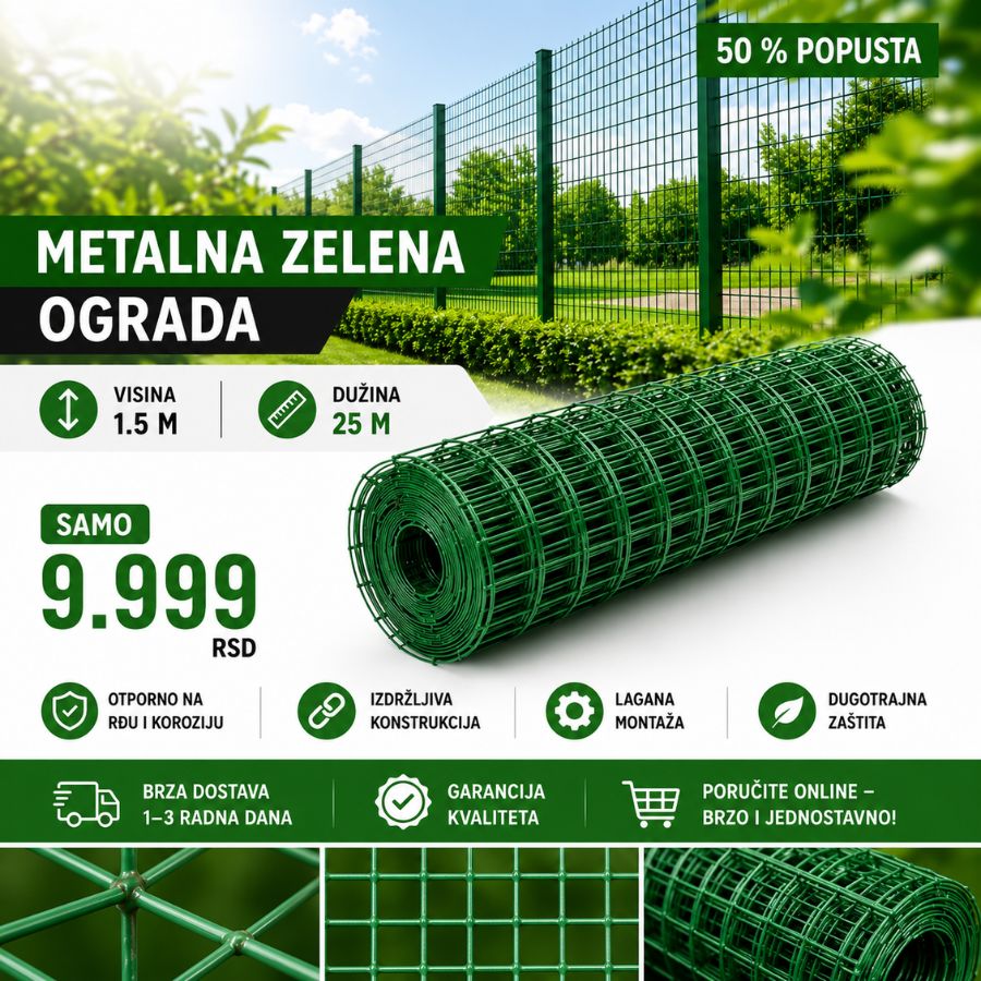 METALNA ZELENA OGRADA -25 M x1.5 M