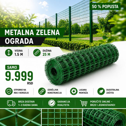 METALNA ZELENA OGRADA -25 M x1.5 M
