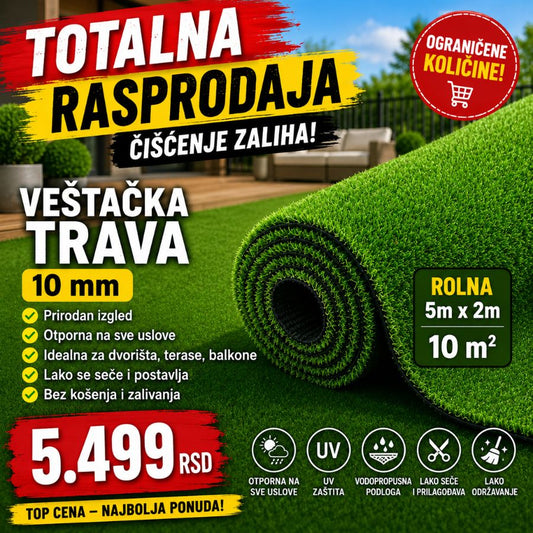 VEŠTAČKA TRAVA 10 mm/ROLNA 5M*2M