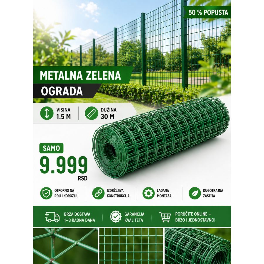 METALNA ZELENA OGRADA -30 M x1.5 M