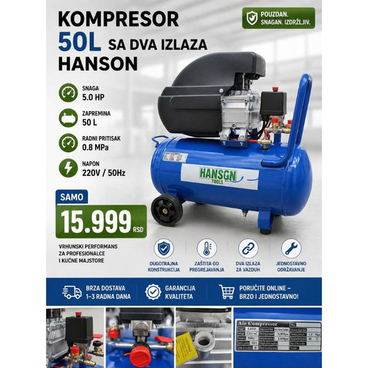 KOMPRESOR 50L SA DVA IZLAZA HANSON