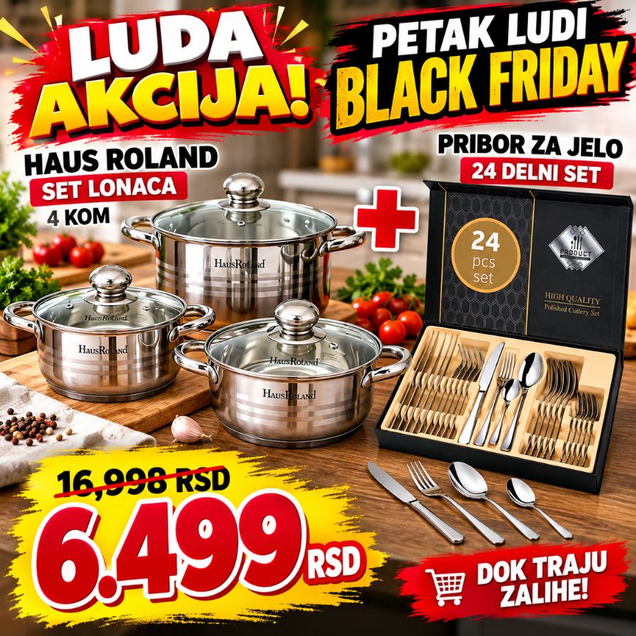 HAUS ROLAND SET LONACA 4 KOM+ PRIBOR ZA JELO 24 DELA