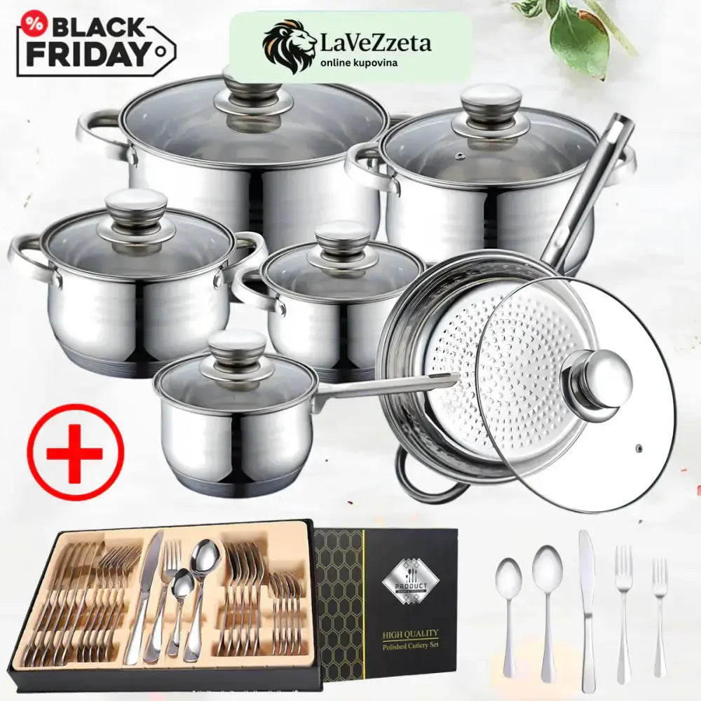 SET LONACA (12-DIJELNI) + SET PRIBORA ZA JELO (24-DIJELNI) JUNGLE SET Kuhinja